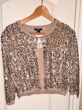 H & M Silver Sequin Open Front Bolero Shrug - Size Small